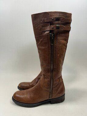 FRANCO SARTO Patina Brandy Moto Knee High Leather Riding Boots sz 9.5